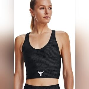 Under Armour Project Rock Sports Bra (Black Striped, Medium)